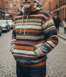 abordables -Navidad Hombre Tiras horizontales Sudadera Moda Diario Con Capucha Vacaciones Fiesta Ropa de calle Arco Iris Estampado Otoño Invierno Diseñador