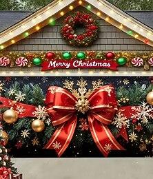 olcso -Karácsonyi Garázsajtó Lefedés 2025 Xmas Piros Masni és Zöld Fenyő Girland Háttér Banner Ünnepi Kültéri Garázs Dekoráció Télen a Kerthez és Bulikhoz