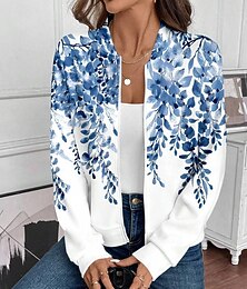 preiswerte -Damen Freizeitjacke Warm Schnelltrocknend Reißverschluss Tasche Elegant Mode Täglich Einfach Blumen Urlaub Lässig Täglich Ferien Kurz Baseball-Kragen Normale Passform Langarm Oberbekleidung Blau Grün