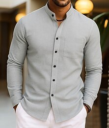 preiswerte -Herren Hemd Waffelhemd Freizeithemd Stehkragenhemd Knopfhemd Schwarz Weiß Wein Grün Kaki Langarm Einfach Mandarinkragen Täglich Ausgehen Bekleidung Mode Modern Lässig Bequem