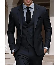 abordables -Pour des hommes Mariage Affaires Costumes de mariage Revers en Pointe Revers Cranté Noir Gris clair Formel Robes Couleur Unie Coupe Slim 3 pièces