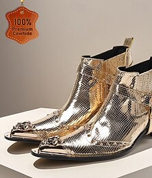 economico -stivali chelsea da uomo in pelle di vacchetta di alta qualità con stampa coccodrillo color oro, stivali da motociclista alla moda per stile motociclista, concerti, vita notturna ed eventi speciali