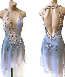 halpa -Taitoluistelupuku Naisten Tyttöjen Luistimet Hameet Harmaa+valkoinen Avoin selkä Epäsymmetrinen helma Silmukka Erittäin elastinen Kouluts Kilpailu Luisteluasu Klassinen Kristalli / Strassi Hihaton