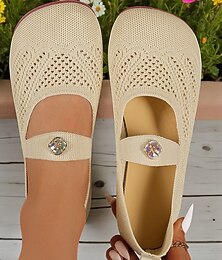 abordables -Ballerines Mary Jane Flyknit larges pour femmes – chaussures confortables et respirantes avec bride en strass pour la marche et le quotidien