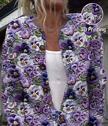 preiswerte -Damen Cardigan Pullover Gestrickt Rippung Knopf Vorne Rundhals Langarm Leicht Elegant Vintage Mode Floral Crew Neck Druck Reguläre Oberteile Strick Outdoor Alltag Wochenende Lila Grün Herbst Winter