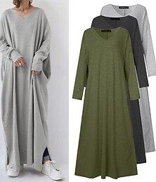 preiswerte -Damen Langes Kleid Maxikleid Kapuzenkleid Mode Modern Büro Ausgehen Lässiger Schnitt Hahnentrittmuster Einfach Langarm V Ausschnitt Schwarz Armeegrün Grau Frühling Herbst