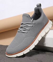 preiswerte -Leichte, graue, atmungsaktive Strick-Sneaker für Herren – lässige Sport-Laufschuhe fürs Fitnessstudio, zum Spazierengehen und für alltägliche Aktivitäten