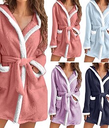 baratos -Mulheres Loungewear manto Flanela Quente Moda Retalhos Patchwork Férias Casa Diário Manga Longa Lapela Preto Rosa Vinho Azul Marinha Roxo Inverno Normal