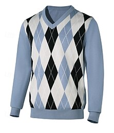 preiswerte -Herren Pullover Strickpullover Gerippt Stricken Normale Oberteile Gestrickt Karomuster Rundhalsausschnitt Mode Basic Urlaub Alltagskleidung Bekleidung Herbst Winter Leicht Blau S M L