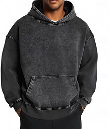 abordables -Homme Sweat à capuche Sweat à capuche en détresse Sweat à capuche doublé en polaire Noir À capuche Uni Avec Poches Oversize Occasionnel Quotidien Sortir Polyester ancien Rétro Occasionnel Automne