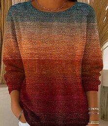 abordables -Femmes Pull Occasionnel Graphique Rayé Col ras du cou Patchwork Tricoté manche longue Hauts Réguliers Tricoter Travail Violet Orange Automne Hiver