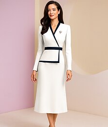 preiswerte -Schlauchkleid Knöchellänge Partykleid Cocktailkleid Langarm V Ausschnitt Elegant Vintage Formell Satin Brautmutterkleid mit Farbblock