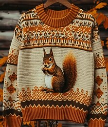 abordables -Femmes Pull Mignon Streetwear Occasionnel Graphique Animal Col ras du cou Tricoté manche longue Hauts Réguliers Tricoter Quotidien Orange Automne Hiver