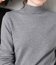 abordables -Femmes Pull Streetwear Occasionnel Couleur Unie Col montant Tricoté manche longue Hauts Réguliers Tricoter Quotidien Sortir Week-end Noir Blanche Automne Hiver