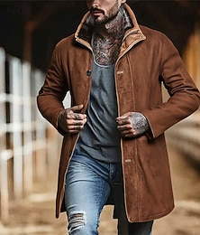 お買い得  -男性用 フェイクスエードジャケット 冬物ジャケット カジュアルジャケット バケーション 日常 保温 ポケット 秋 冬 平織り ファッション クラシック スタンド レギュラー ブラック ネイビーブルー ブラウン グレー ジャケット