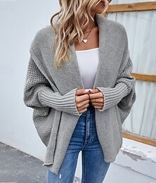abordables -Femmes Pull Cardigan Streetwear Occasionnel Couleur Unie Drapé Tricoté manche longue Hauts Réguliers Tricoter Quotidien Fête Week-end Noir Rose Claire Automne Hiver