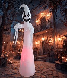 abordables -1 pièce 2,7 m/9 pieds Halloween horreur fantôme blanc fantôme LED flamme lampe gonflable modèle d'air intérieur et extérieur cour jardin pelouse fête horreur atmosphère lampe décorative ue/us/uk/au