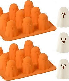 abordables -Lot de 2 moules en silicone antiadhésifs en forme de fantôme d'Halloween, 3D, pour chocolat, 9 cavités, pour gelée, bonbons, pudding, glaçons, gâteaux en résine, décorations de fête d'Halloween