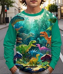abordables -Garçons 3D Dinosaure T-shirt manche longue Printemps Automne Mode Basique Enfants 4-12 ans Col Rond Extérieur Occasionnel Quotidien Coupe régulière