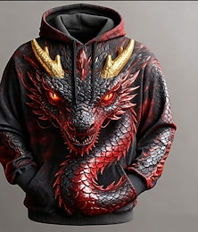 economico -Per uomo Drago Stampa 3D Felpa con Cappuccio Felpa Cool Festa Girocollo Club Abbigliamento casual alla moda Nero 1 Nero Coulisse Autunno Inverno progettista