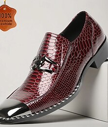 levne -Pánské mokasíny s hadím vzorem z pravé hovězí kůže v vínové barvě s kovovou přezkou – elegantní boty na párty a večerní příležitosti