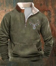 abordables -Homme Sweat-shirt Sweat-shirt en polaire Pull Sweat-shirt quart de fermeture éclair Sweat-shirt de chasse Noir Vert Véronèse bleu marine Col montant Uni Patchwork Sport & Loisir Occasionnel Quotidien