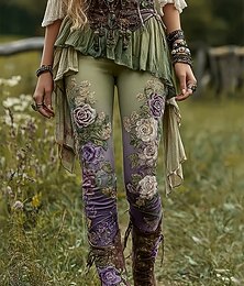 abordables -Femmes Slacks Leggings Leggings confortables Vacances ancien Streetwear Longueur complète Naturel Fleuri Graphique Fleur Broderie Avec Poches Taille Élastique Confortable Extérieur Extérieur Vacances