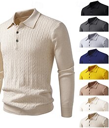 abordables -Homme Pull Côtelé Torsadé Tricoter Hauts Réguliers Tricoté Coupe ajustée Uni Col Rabattu Tricots Contemporain Occasionnel Tenue quotidienne Vêtement Tenue Automne Noir Jaune L XL 2XL