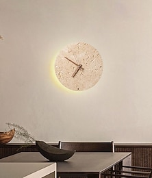 levne -Moderní kulaté žluté travertinové nástěnné svítidlo s LED osvětlením ve tvaru hodinového strojku, wabi sabi, přírodní kámen, nástěnná lampa s ručičkou hodin, do obývacího pokoje ve venkovském stylu,