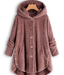 olcso -Női Pulóver Hoodie pulóver Sima Alkalmi Hosszú ujj Kapucni Normál felsők Utca Hétköznapi Zseb Gombok Fekete Sárga Arcpír rózsaszín Bor Sötétkék Ősz Tél