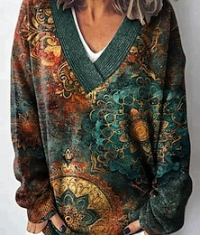 levne -Dámské Svetr Na běžné nošení Měkké Květinový Grafika Rýhovaný Do V Pletený Dlouhý rukáv Běžné topy Plést Venkovní Denní Víkend Černá Žlutá Podzim Zima