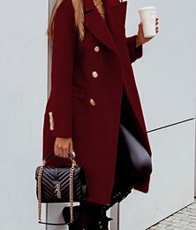 preiswerte -Damen Mantel Bequem Atmungsaktiv Tasche Knöpfe Lässig Einfach Urlaub Straße Lässig Alltagskleidung Einreihig Lang Umlegekragen Normale Passform Langarm Oberbekleidung Schwarz Wein Khaki Frühling