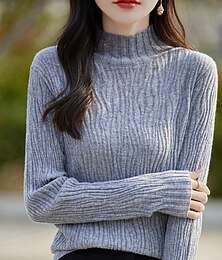 abordables -Femmes Pull Streetwear Occasionnel Couleur Unie Col montant Tricoté manche longue Hauts Réguliers Tricoter Quotidien Fête Sortir Blanche Rose Claire Automne Hiver