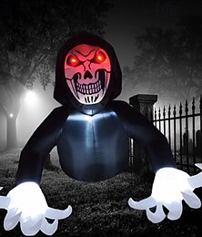 お買い得  -1 個 2.1m * 1.8m ハロウィン ゴーストフェイス 赤い目 黒服 男性 LED ライト付き インフレータブルエアモデル 屋内と屋外 中庭 庭 芝生 パーティー ホラー 奇妙な雰囲気 装飾 EU/米国/英国/オーストラリアプラグ