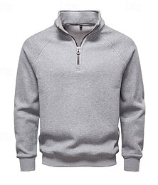 abordables -Homme Sweat-shirt Sweat-shirt en polaire Sweat-shirt quart de fermeture éclair Abricot Noir Vert Véronèse bleu marine Gris Clair Demi-zip Uni Fermeture éclair Sport & Loisir Quotidien Fête Streetwear