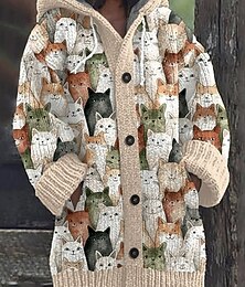 abordables -Femmes Pull Cardigan Occasionnel Doux Graphique Géométrique Bloc de Couleur Côtelé À capuche Avec Poches Boutons Tricoté manche longue Hauts Longs Tricoter Extérieur Quotidien Week-end Jaune Vert
