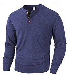 halpa -Miesten T-paita Henley-paita T-paidat Pitkähihainen paita Pitkähihainen Henley Kevät Syksy Tavallinen Muoti Suunnittelija Perus Taskut Loma Katu Bile Musta Valkoinen Laivaston sininen Top T-paita