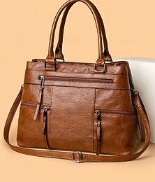 abordables -Grand sac fourre-tout à bandoulière en similicuir pour femme avec plusieurs poches, sac à main élégant pour le travail, les voyages et l'utilisation quotidienne