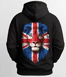 economico -Per uomo Bandiera Leone UK Felpa con Cappuccio Felpa Sport Moda Girocollo All'aperto Ufficio Abbigliamento casual alla moda Nero Bianco Coulisse 3D Autunno Inverno progettista