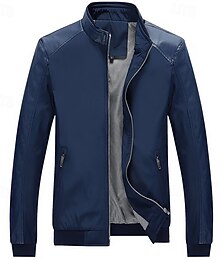 economico -Per uomo Giacca in Ecopelle Giacca da Biker Giacca da Moto Vacanza Quotidiano Antivento Tasca Autunno Inverno Semplice Moda Classico Collo alla coreana Regolare Vino Blu scuro Giacca