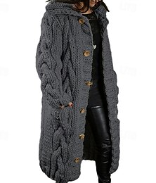 abordables -Femmes Pull Cardigan Élégant Mode Streetwear Couleur Unie Côtelé Col de chemise À capuche Avec Poches Tricoté manche longue Hauts Longs Tricoter Extérieur Quotidien Week-end Rouge vin Noir Automne
