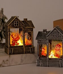 abordables -1 pièce 12,2 * 8,9 cm Noël rétro petite maison en forme de bougie électronique LED veilleuse bureau style de Noël ornement lumière LR1130 * 3 batterie