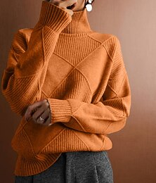 preiswerte -Damen Pullover Elegant Streetwear Einfarbig Rollkragen Gestrickt Langarm Normale Oberteile Stricken Täglich Ferien Ausgehen Schwarz Königsblau Herbst Winter