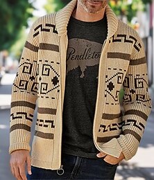 abordables -Homme Pull Gilet Cardigan Pull Fair Isle Côtelé Tricoter Hauts Réguliers Tricoté Uni Col châle Vacances Mode Occasionnel Tenue quotidienne Vêtement Tenue Automne Printemps & Automne Noir Kaki M L XL
