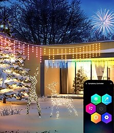 cheap -Led Icicle Lights Outdoor, LED RGB Smart Programmable Icicle Christmas Light for Outside,Color Changing LED Connectable Music Sync for House Decorations,Holiday,Red White Blue Independence Day