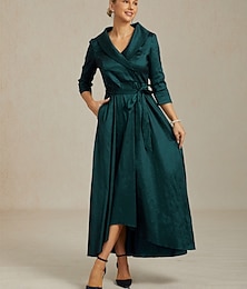 abordables -Femmes Robe Maxi Robe de Soirée Élégant ancien Coupe régulière Couleur Unie Manche 3/4 Col en V Vert Emeraude Automne Hiver