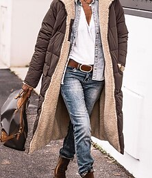 abordables -Mujer Abrigo de invierno Chaqueta acolchada Resistente al Viento Mantiene abrigado Bolsillo Frente Abierto Vintage Diario Casual Plano Regalos de Navidad Vacaciones Casual Diario Frente Abierto Largo
