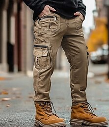 abordables -Homme Pantalons Cargo Pantalons Boutons Multi-poches Uni Portable Extérieur Quotidien Camping & Randonnée Mode Classique Noir Jaune