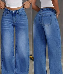 abordables -Mujer Vaqueros Chinos Moda Ropa de calle Casual Longitud total Alta cintura Plano Bolsillo Confortable Suave Cómodo Rígido Exterior Calle Azul Piscina Primavera Otoño Holgado