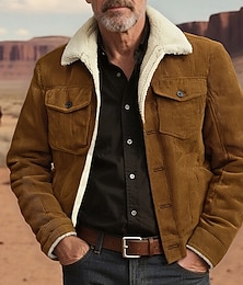 economico -Per uomo Giacca Invernale Giacca in Velluto a Coste Giacca in Pile Giacca Cargo Vacanza Quotidiano Calore Termico Tasca Pile Inverno Semplice Moda Streetwear Bavero Regolare Nero Marrone Caffè Giacca